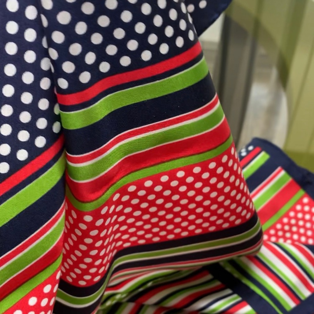 Vintage Echo 100% Pure Silk Striped Polkadot Scarf 45” x 15”